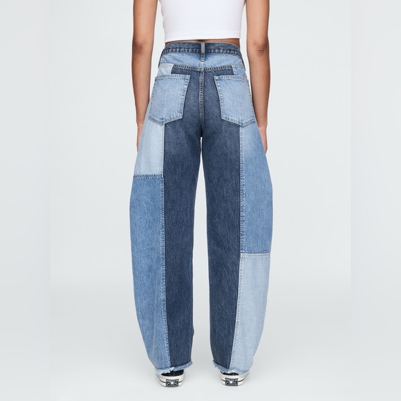 GAP Blue Patchwork High Waisted Barrel Jeans - Picture 7 of 7